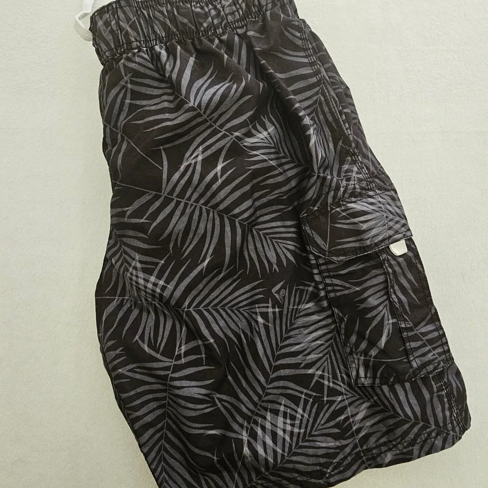 Kanu Surf Mens 3X‎ Swim Trunks Black Grey Palm Leaf Cargo Board Shorts Mesh